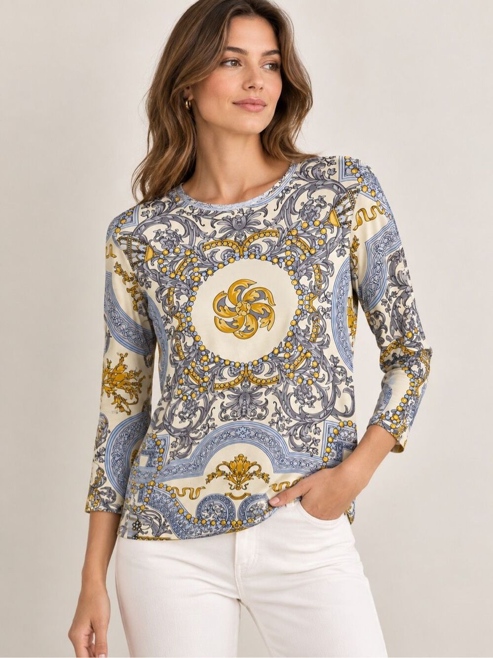 J. McLaughlin Signature Top Medallion Ornate Printed Catalina Cloth Size Medium